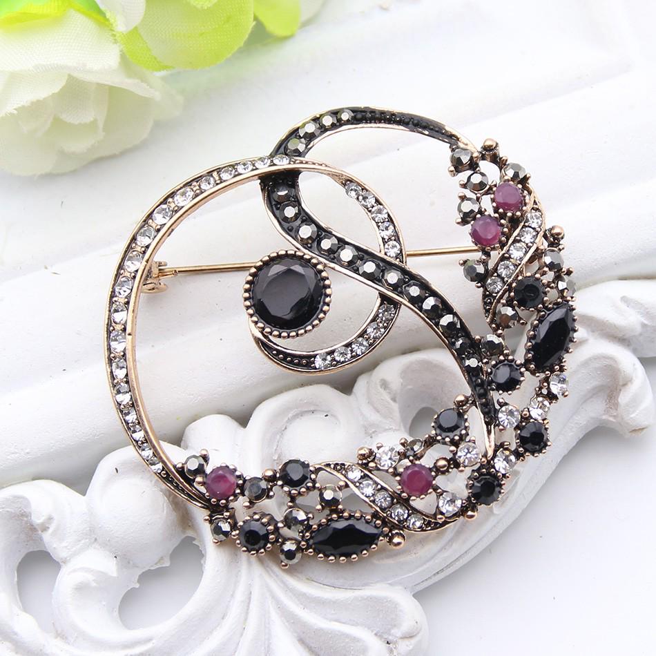 New Women's Floral Rattan Brooch Antique Gold Multi-color Resin Floral Brooch Ladies Royal Jewelry