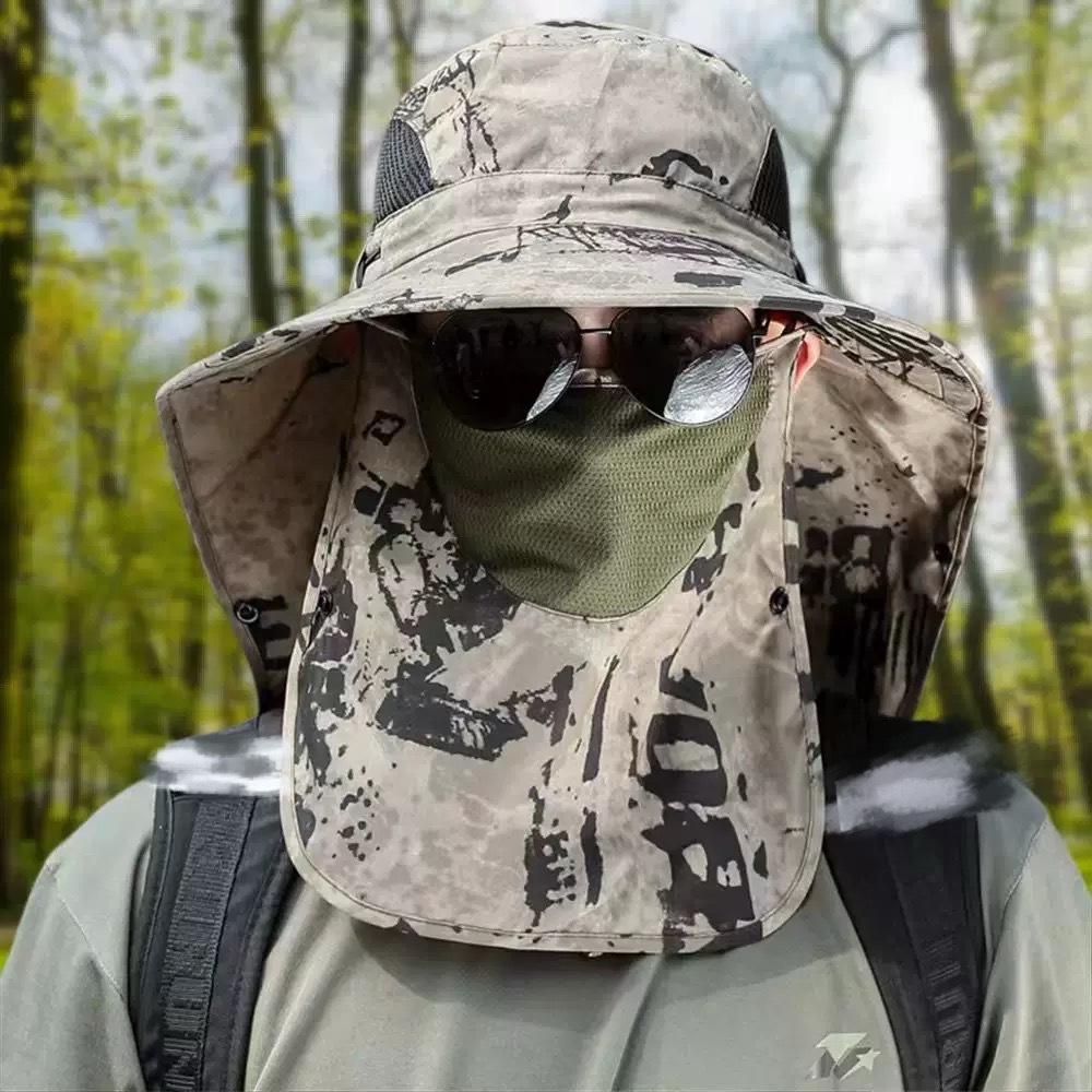 Summer Sun Hat Fishing Cap Men Outdoor Hiking Fisherman Hat with Neck Flap Sun Protection
