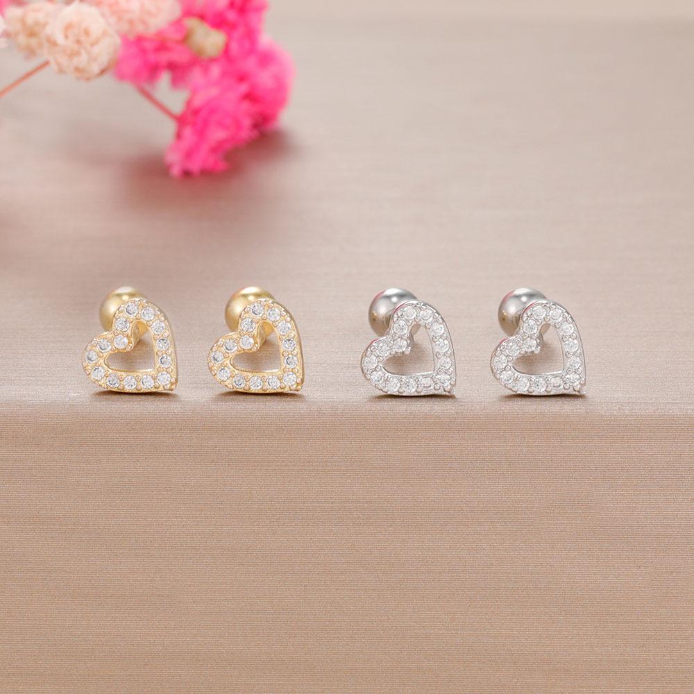 New Full Hollow Heart Ear Bone Pin Screw Super Flash Stud Twin All-Match Daily Studs Rings