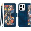 For Oppo Reno14 Pro 5G (Global)/Reno13 Pro 5G Case PU Leather Floral Phone Cover with Card Slots/Wrist Strap