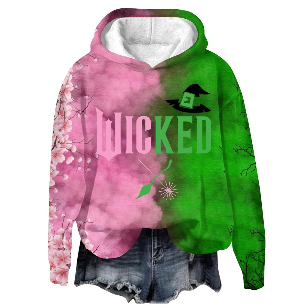 Женский модный повседневный пуловер с длинными рукавами и принтом в виде ведьмы с капюшоном