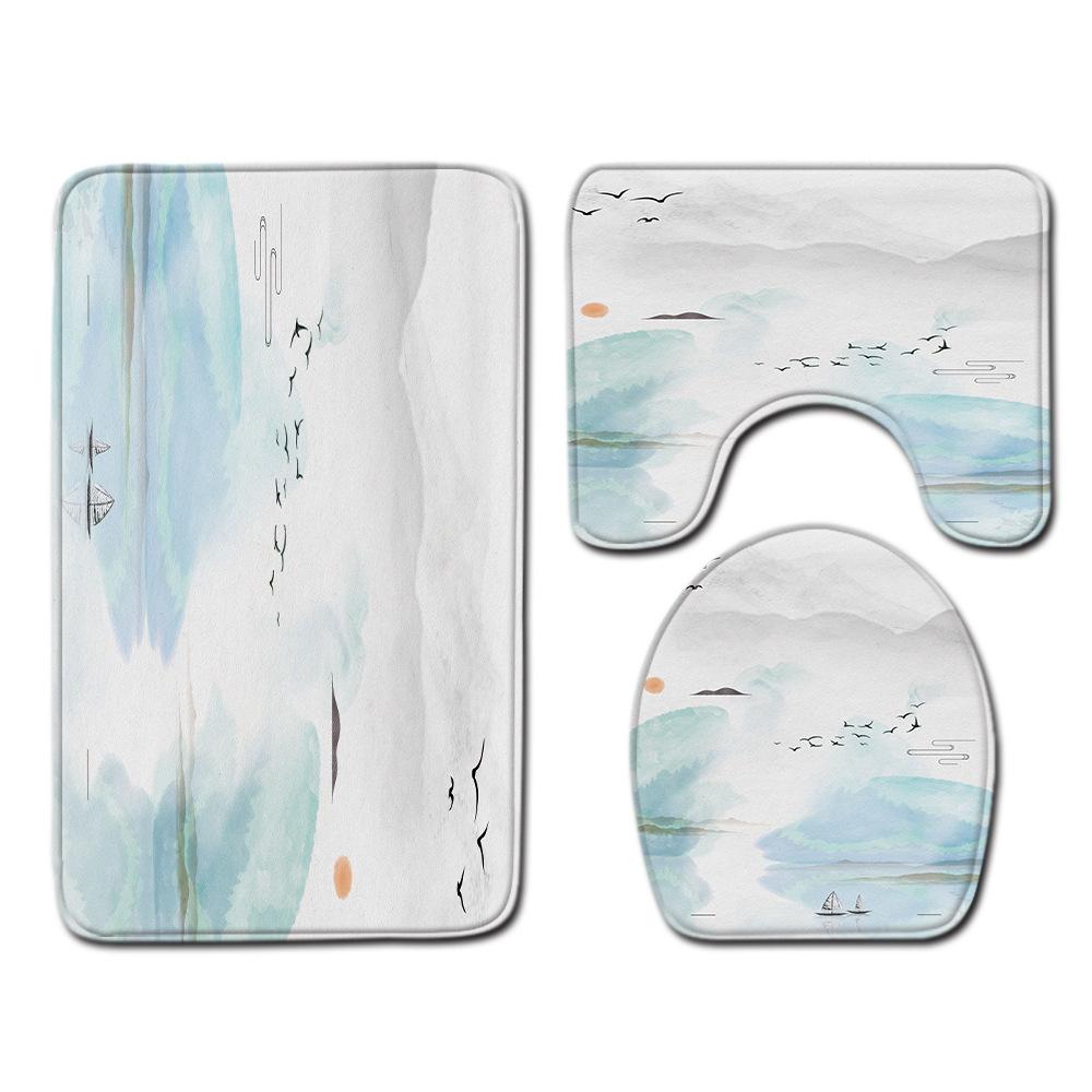 Gradual Change Pattern Toilet Floor Mat Three-Piece Bathroom Three-Piece Carpet Door Mat