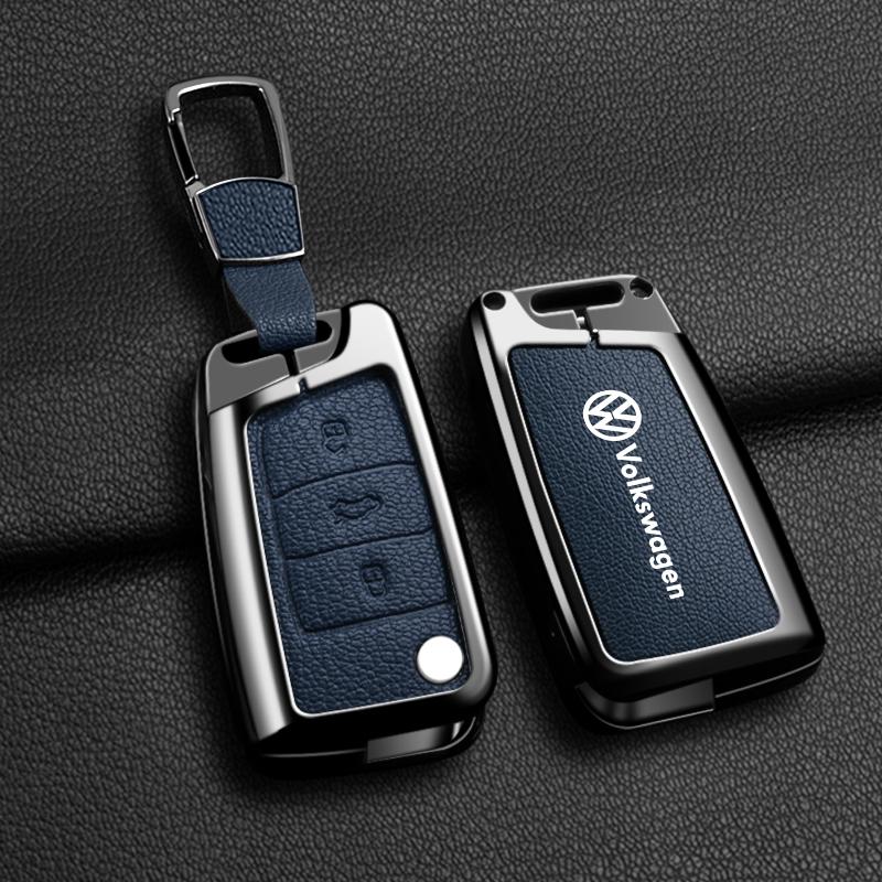 For VW Zinc Alloy Car Leather Key Cover Case Holder Protector Shell Fob For VW Volkswagen Golf 7 MK7 Tiguan MK2 Keychain Acces
