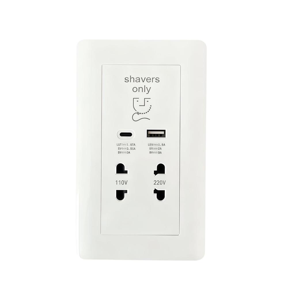 Розетка с USB в гостевом доме/отеле (A+C) - Алюминиевый сплав и закаленное стекло