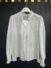 European and American lace shirt long-sleeved versatile hook-up hollow French shirt fungus lace collar cotton shirt