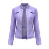Ladies Autumn Winter Stand Collar Long Sleeve Slim Leather Pu Jacket S-3XL