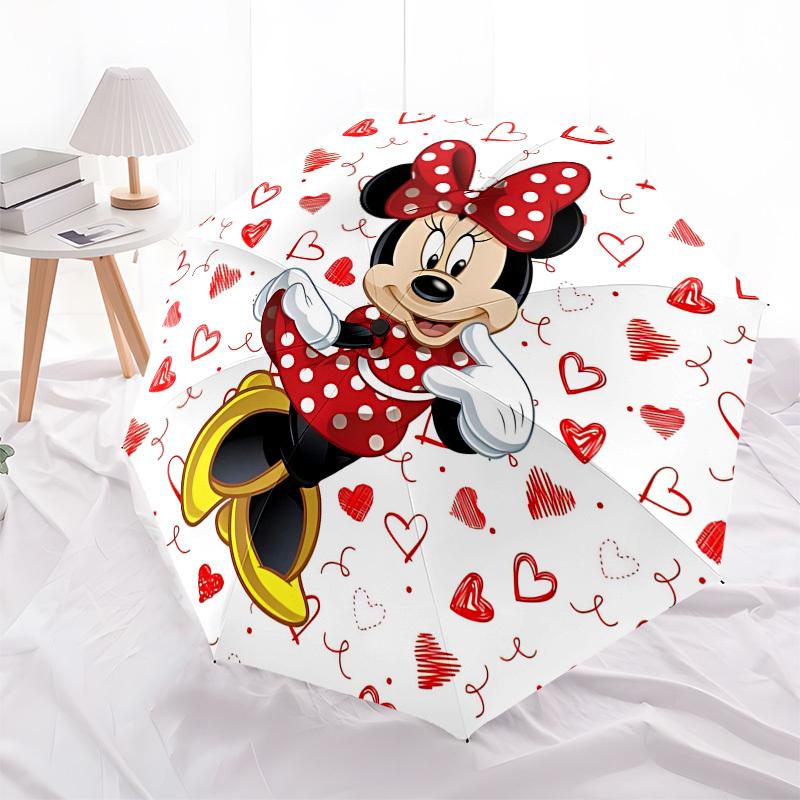 Minnie Mouse, Hearts Themed Automatic Opening and Closing Umbrella, Brightly Colored 8-rib Portable Umbrella, Suitable for Men and Women, A Perfect Gi