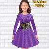 Girl Casual Woolen Cat Print Round Neck Long Sleeve Dress Kid Princess Dress