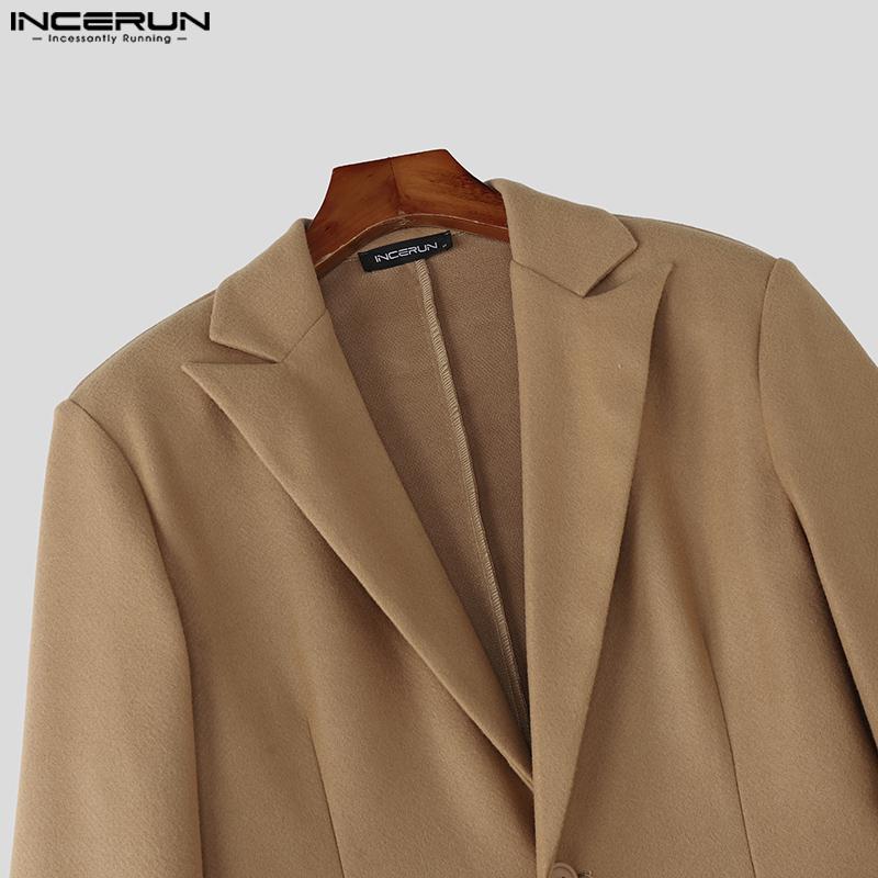 INCERUN Зима Осень Мужские Пальто Длинный Рукав Высокие Разрезы Длинные Шерстяные Мельтон Пальто Верхняя Одежда