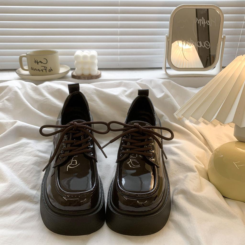 Женские туфли Мэри Джейн на платформе и высоком каблуке из кожи Весна Осень Новые Винтажные Британские Увеличение роста На шнуровке Лоферы