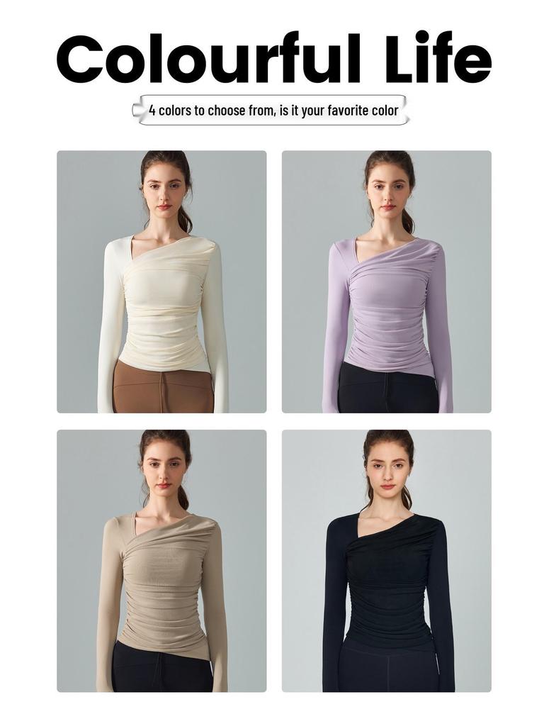 Women's Slim Fit Long Sleeve Sports Top with Built-in Bra, Waist-Cinching, Figure-Flattering, Ideal for Pilates and Yoga - Autumn/Winter.