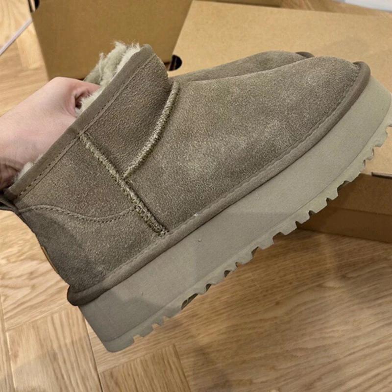 Зимние сапоги женские из овчины, кожаные, меховые, зимние сапоги, зимние сапоги на платформе из овчины, обувь с круглым носком, сохраняющая тепло, женская 2025