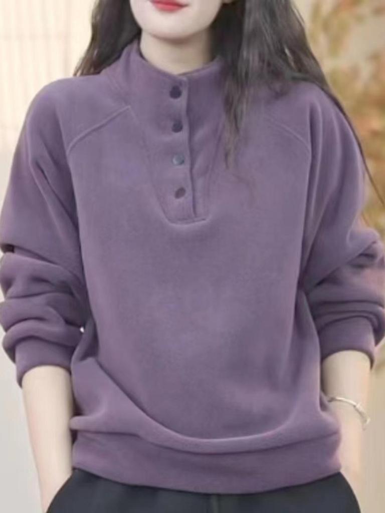 Женская вельветовая толстовка на пуговицах с флисовой подкладкой, Осень/Зима 2025 – Большой размер, Свободный, Теплый топ с длинным рукавом