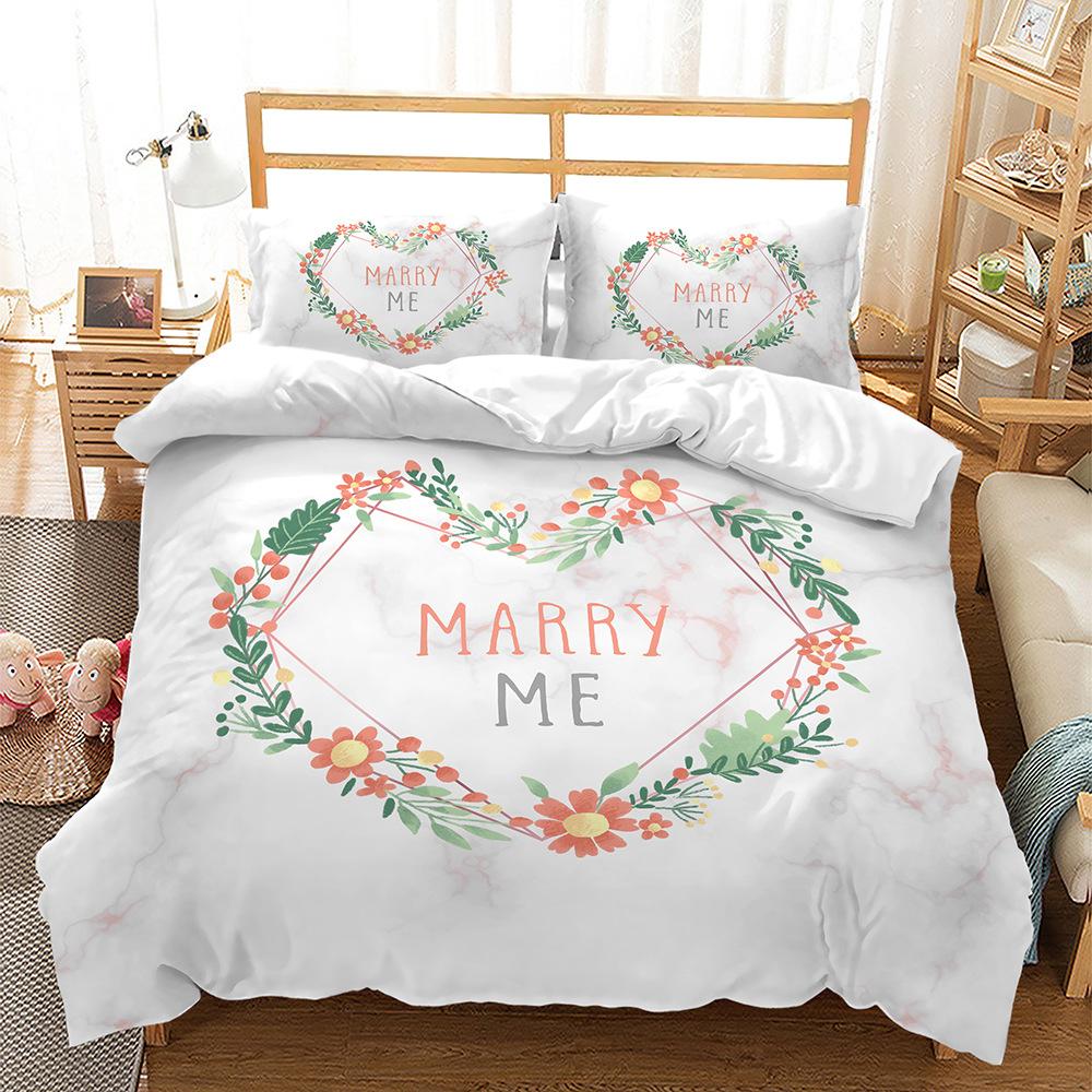 Love Heart Duvet Cover Set Marry Me Romantic Theme Polyester Comforter Cover With Pillowcase Queen Full Valentine'S Day Present