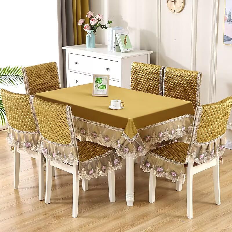 Кружевная скатерть, набор подушек для обеденного стула, чехол в европейском стиле, легкий роскошный чехол для стола, домашний чехол на стул из спандекса, свадебный декор
