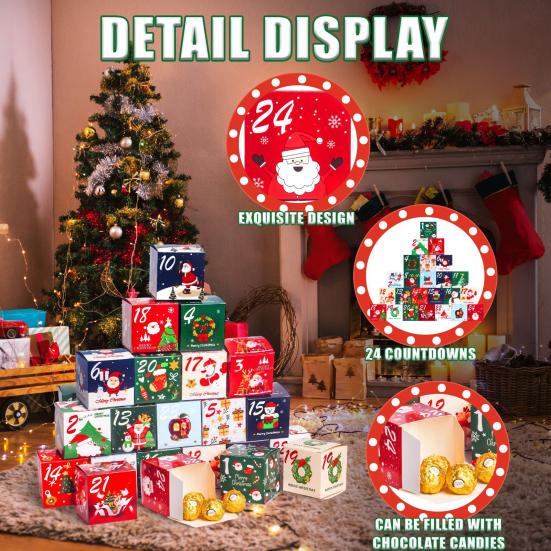 24 шт. Рождественские коробки календаря адвента Картонные коробки с номерами для конфет Сделай сам 24 дня Обратный отсчет Подарок Праздничное украшение