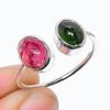 Natural Pink Green Tourmaline Gemstone 925 Sterling Silver Flower Ring Size  7 US