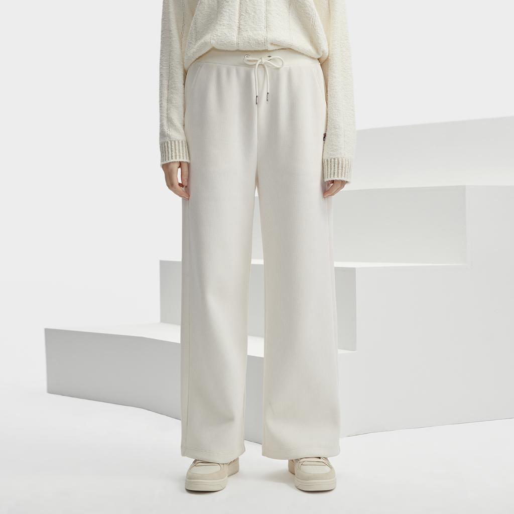 Fila Однотонные трикотажные спортивные брюки прямого кроя Женские брюки Паровой белый F11W341604FIV