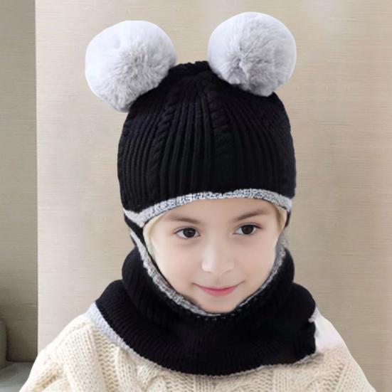 Детская шапка осень-зима, вязаная, толстая, теплая, мягкая, с меховым шариком, декоративная, высокая эластичность, полная защита, устойчивая к холоду, унисекс, зимняя шапка, головной убор