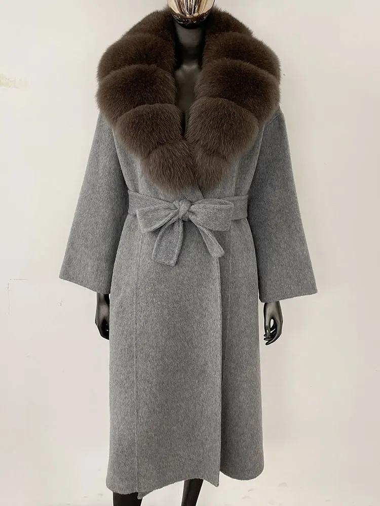 OFTBUY Натуральная шуба 2024 года, женская верхняя одежда больших размеров, зимняя женская куртка с воротником из натурального меха лисы и капюшоном, пальто из кашемировой шерсти