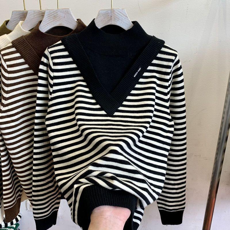 Sweater for Women Autumn Winter Thickened Warm Knitted Stretchy Long Sleeve Oversize Long-neck Tops