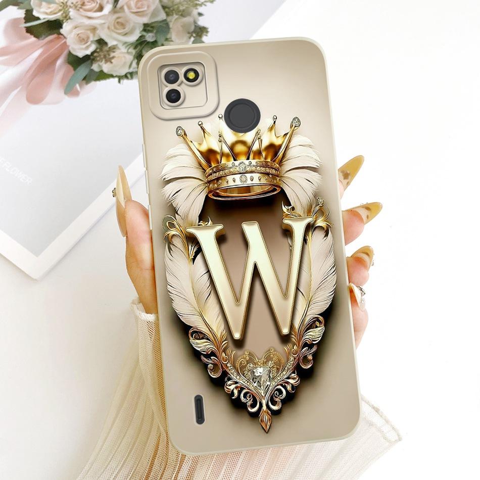 For Tecno Pop 4 LTE / Pop 4 Air Feather Crown Initial Letter Phone Case For Tecno Pop4 Lte 4Air Soft Silicone Covers Bumpers