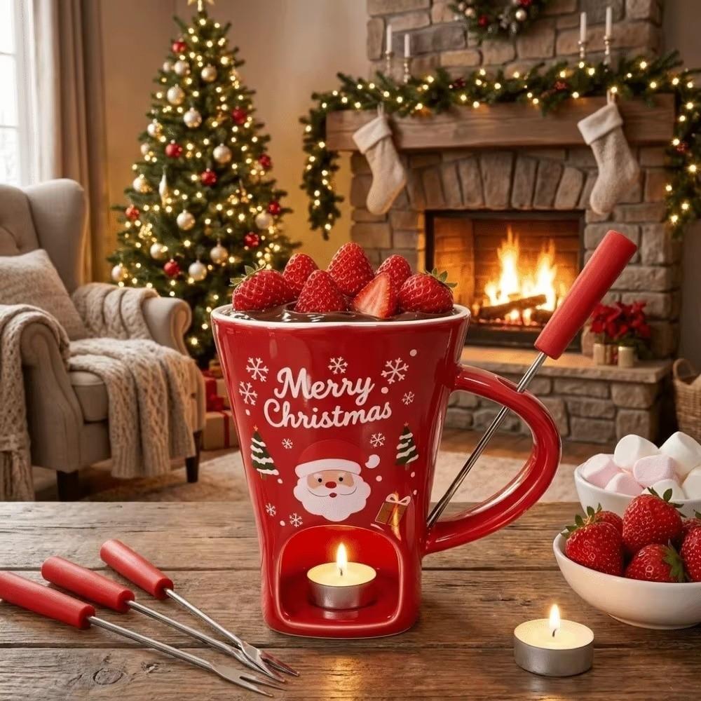 200ml Christmas Ceramic Mug Christmas Theme Ceramic Hot Pot Cup Chocolate Melting Stove Gift