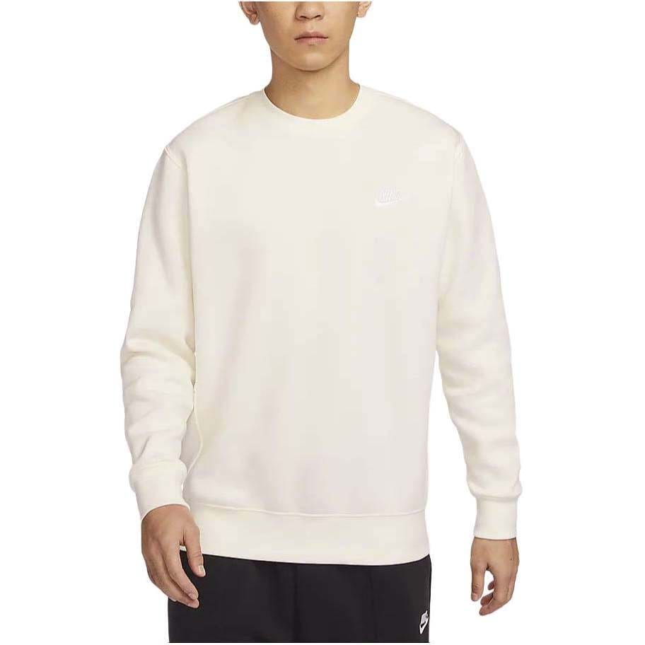 Nike Спортивная толстовка Club Fleece однотонная с круглым вырезом, повседневная, с флисовой подкладкой, без капюшона, мужская, цвет Sail White, BV2663-133