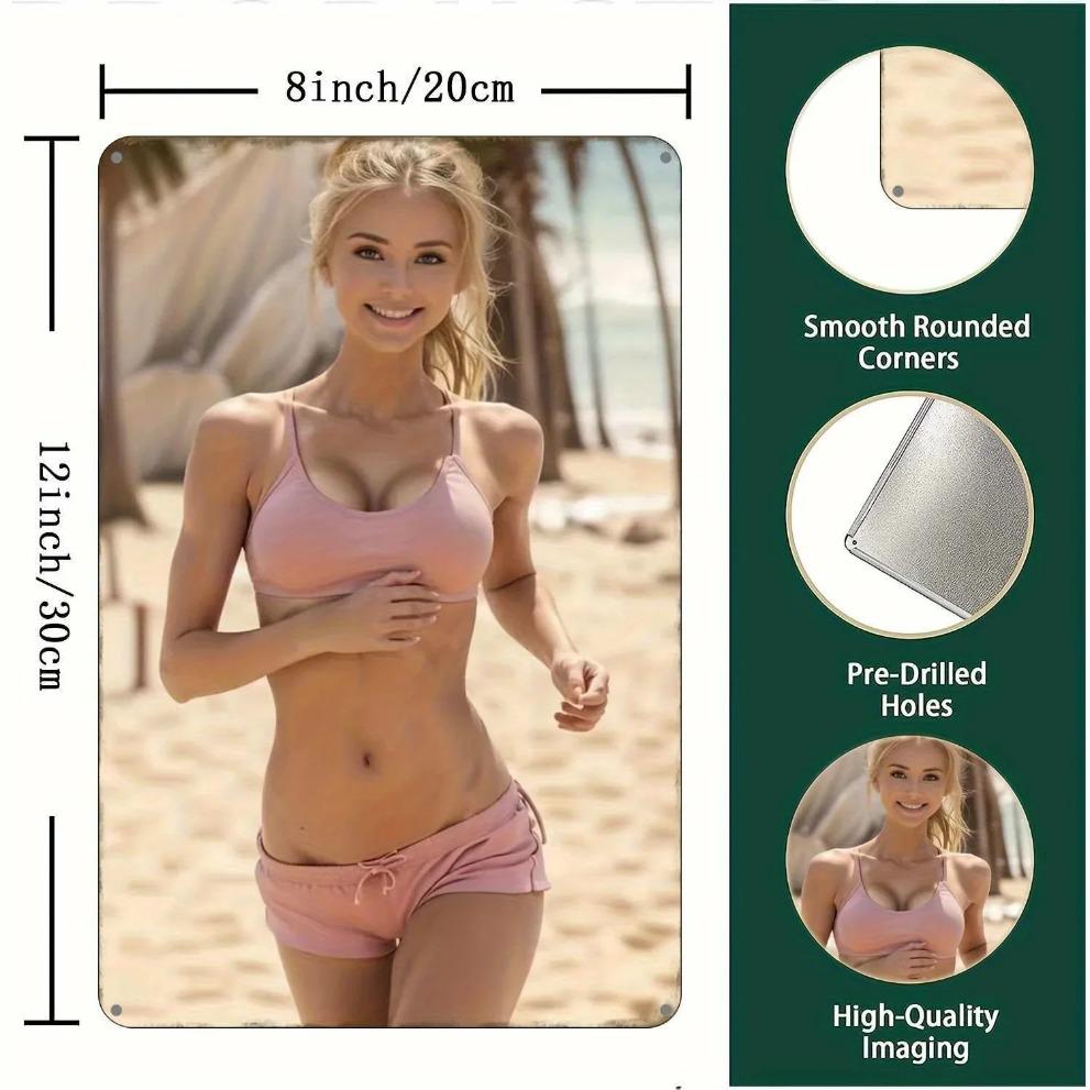 FITMIND Винтажная металлическая жестяная табличка 8x12 дюймов, Бегущая женщина Пляжное настенное искусство с предварительно просверленными отверстиями для декора в помещении и на улице