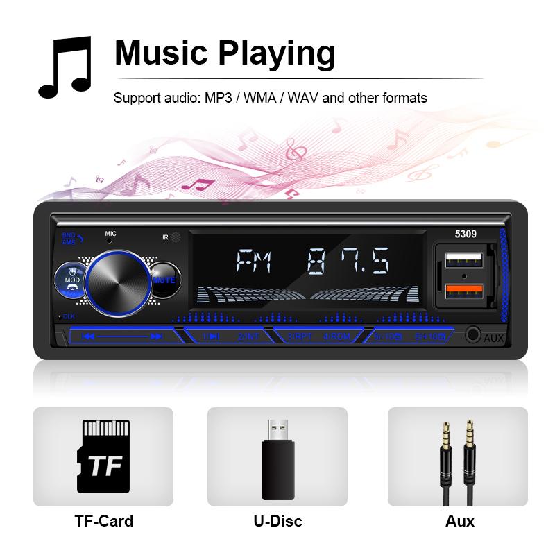 Hippcron Car Radio Audio 1 Din Bluetooth Stereo Hands-Free Calling MP3 Player FM Receiver With AUX/USB/TF Card In Dash Kit