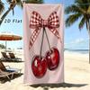 Watercolor Plaid Bow Cherry Print Beach Towel Soft Quick Dry Microfiber Large Towel For Pool Beach Shower Outdoor Vacation Use