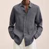 Autumn Long-sleeved V-neck Loose Button Cotton Linen Shirt Shirt Men's Fashion Casual Blouse Solid Colour Shirt