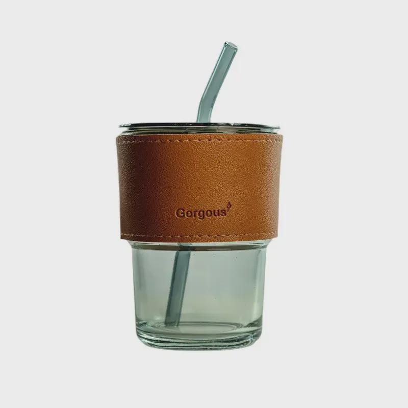 Стакан для воды из бамбукового стекла с крышкой и трубочкой — портативный, стильный и идеальный для студентов