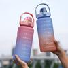2L Outdoor Large Capacity Sport Water Bottle Creative Plastic Cup Bounce Cover Outdoor Leakproof Straw Cup with Time Marker