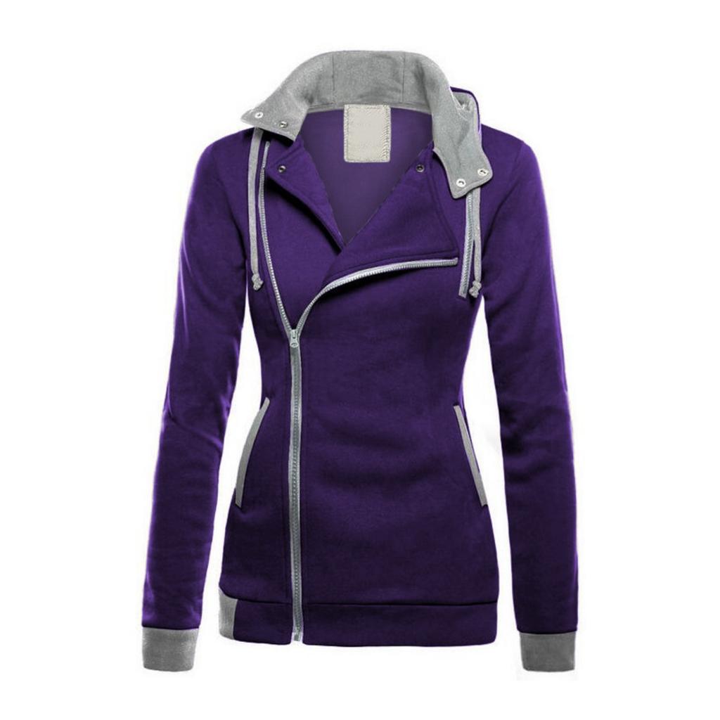 Women's Spring Fleece Lined Color Block Hooded Sweatshirt, Thickened Warm Diagonal Zipper Hoodie