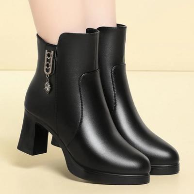 Модные кожаные ботильоны на каблуке 7 см 9 см, зимние ботильоны на молнии, высокие каблуки, теплые толстые плюшевые зимние ботинки для женщин Botines De Mujer