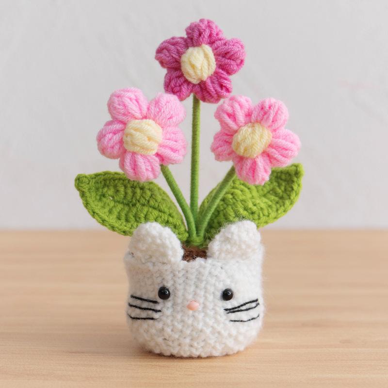 New Animal Crochet Flower Pot Cute Handwoven Flowers Knitting Flower Bookshelf Car Decoration Friends Gifts