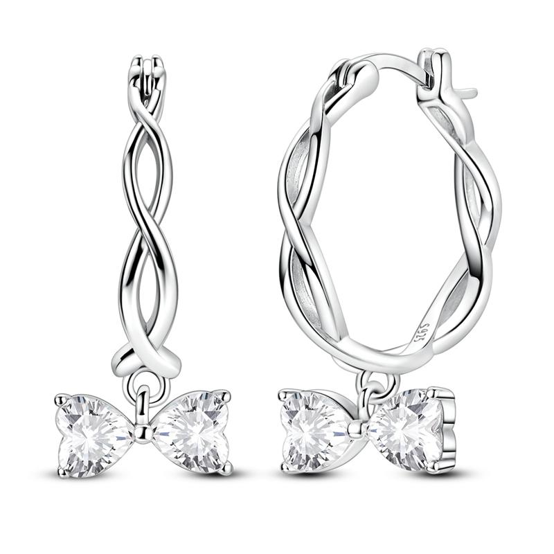 Новые медные серьги-пусеты в виде розовых бантиков с блестками и серьги-кольца с подвесками-паве для девочки, милые романтические украшения в подарок