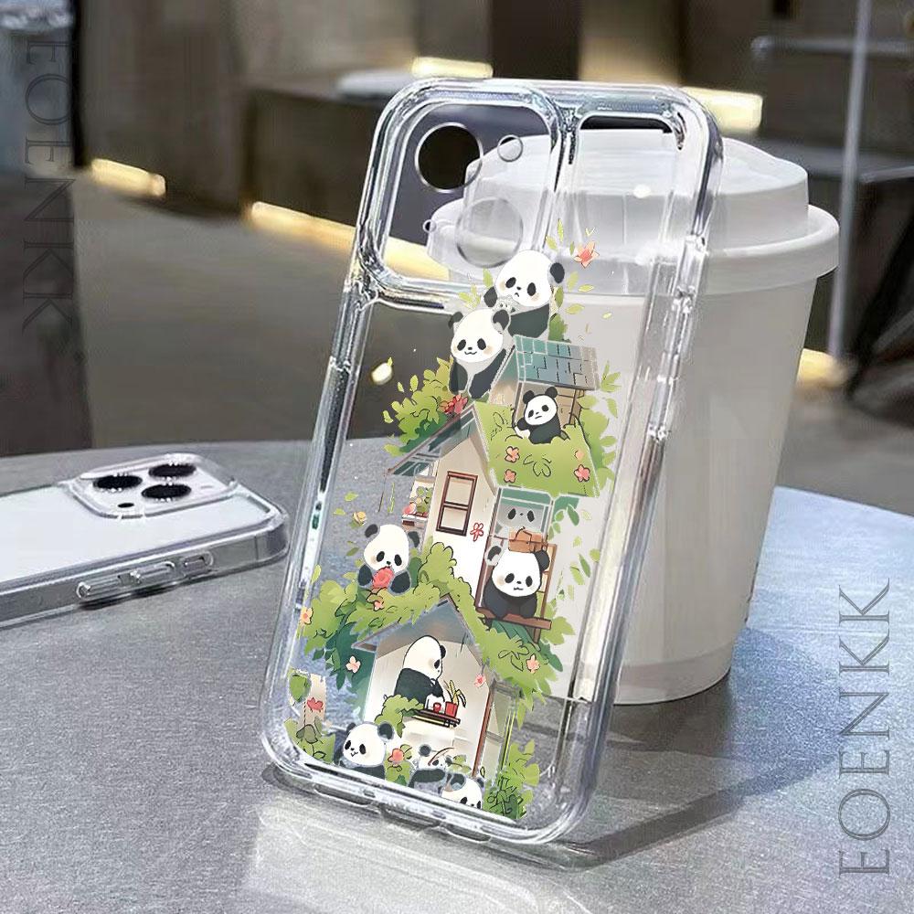 Cute Panda Silicone Phone Case For iPhone 14 13 15 16 12 11 Pro Max X XR XS 14 15 16 Plus 12 13 Mini Transparent Bumper Cover