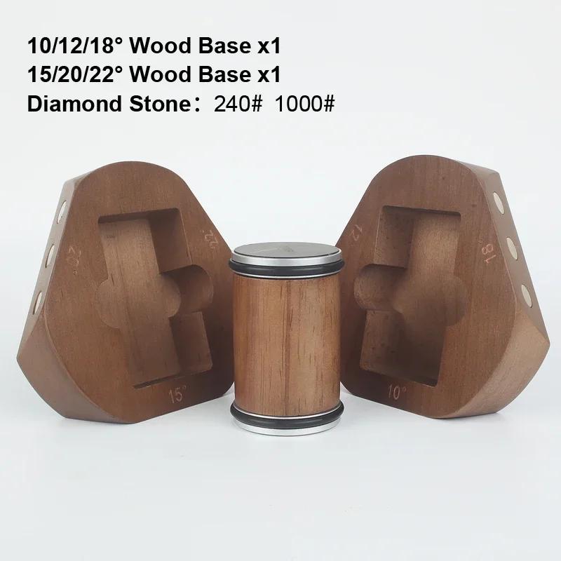 10/12/15/18/20/22° Rolling Knife Sharpener Wood Base Kitchen Grinding System Diamond Stone 240/1000# Professional Sharpeners