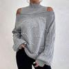 Women's Fall/winter Loose Long-sleeved Half-turtleneck Beaded Sweater