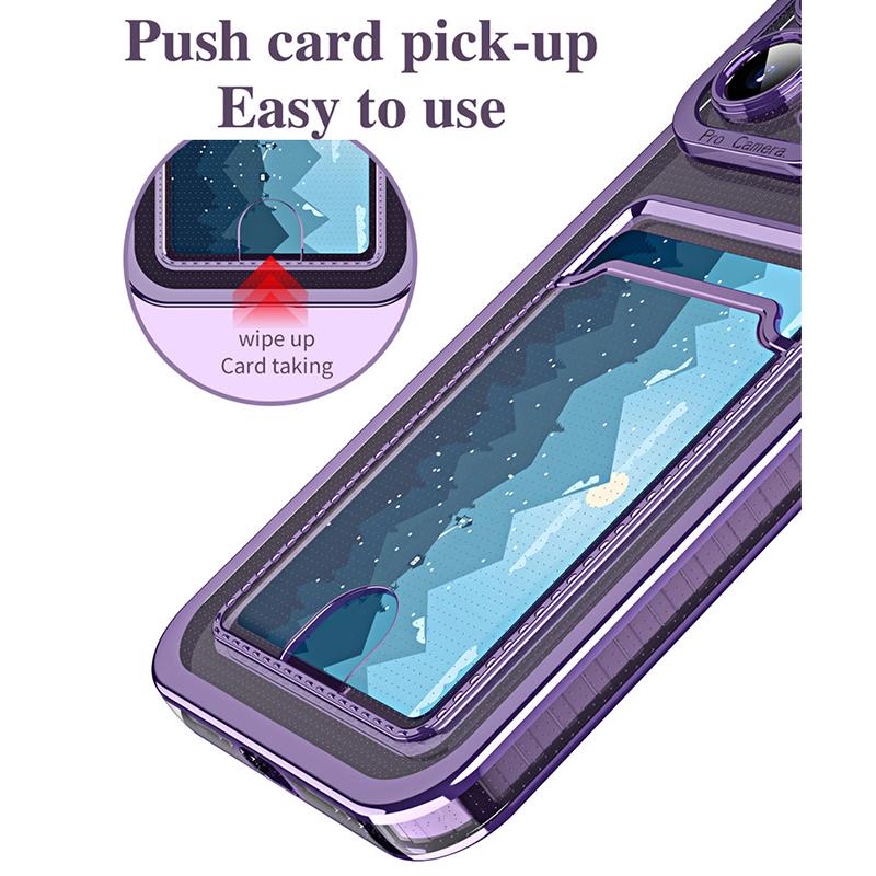 Для iPhone 16 15 14 13 12 11 7 8 Xs Xr SE Pro Max Plus Покрытие Прозрачный ТПУ Толкающий рот Вставка Слот для карт Кошелек Сумка Держатель Задняя крышка Shell Case