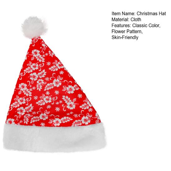 Взрослые Детская Рождественская Шапка Шапка Санта Клауса Цветочный Узор Красно-Белая Рождественская Шапка для Веселого Рождества Новогодней Вечеринки Фестивальный Костюм Аксессуар