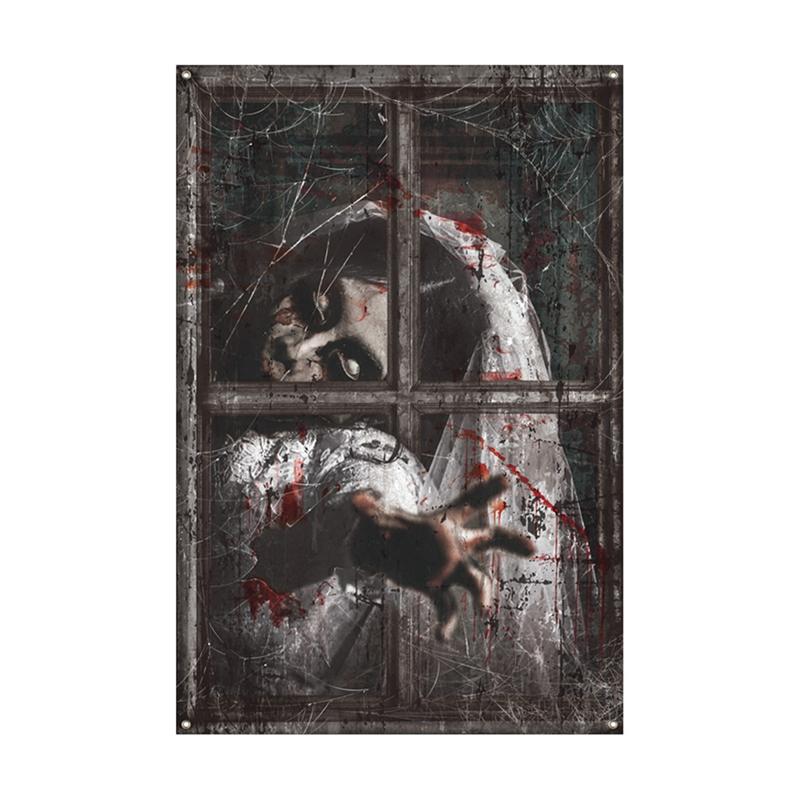 Хорошая Хэллоуинская Декорация Окна Ужас Женщина с Длинными Волосами Ужасающий Фон для Окна Хэллоуинский Постер для Окна Декорация