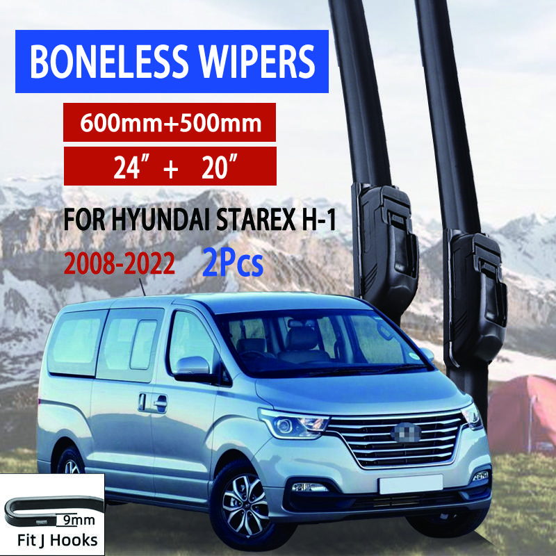 For Hyundai Starex H-1 2008-2022 Car Windshield Wiper U-type Soft Rubber Frameless Bracketless Car Wipers 24"+20"