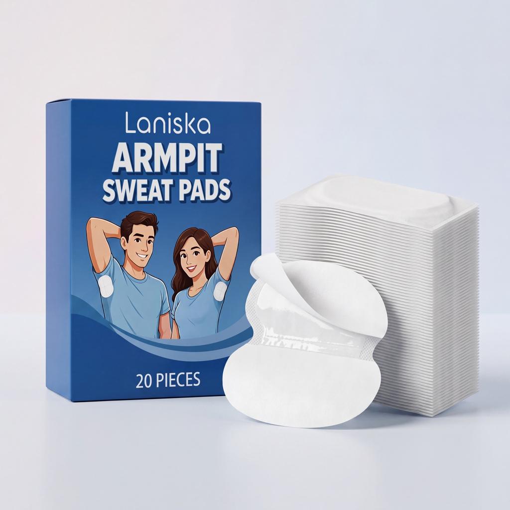 LANISKA Underarm Sweat Pads, Invisible Breathable Sweat Absorbing Pads for Summer, Men & Women, Anti-Perspirant Patches, 20 Pack