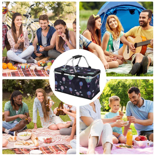 Picnic bag, picnic basket, cooler basket, picnic box, 30L large capacity, insulated shopping bag, keeps food cool and warm, insulated, easy to clean,