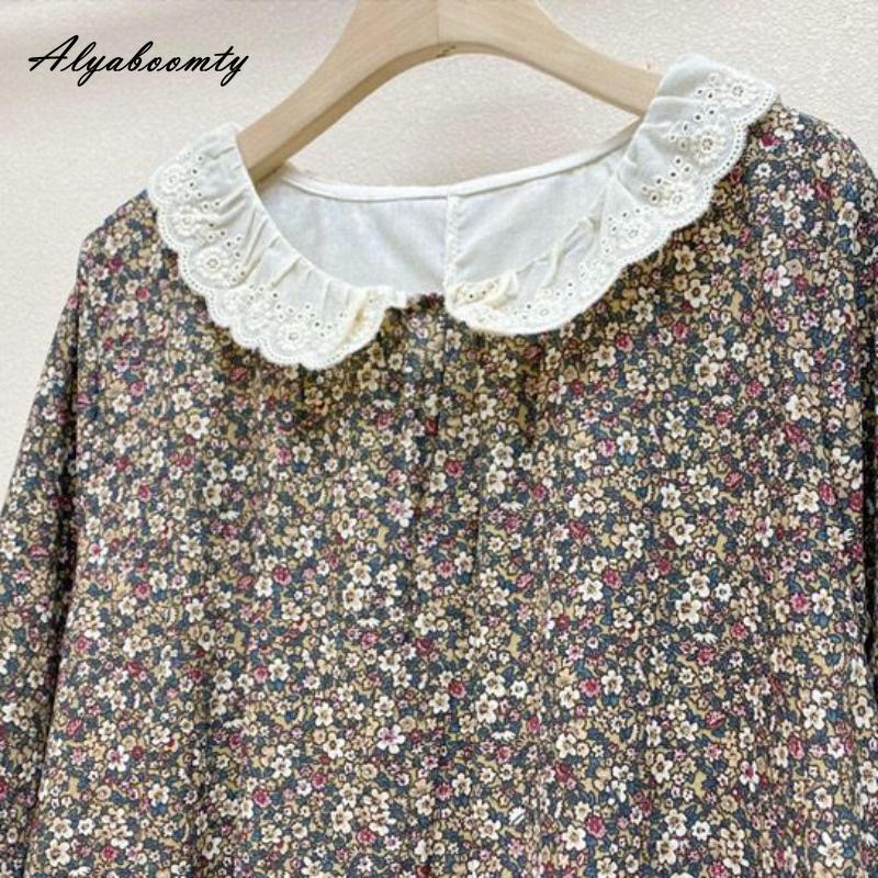 Японское летнее женское свободное платье Mori Girl с воротником Питера Пэна, лоскутное платье с вышивкой, ажурное платье из хлопка и льна, винтажное платье миди