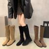 AJGS Зимние повседневные женские сапоги до середины икры Туфли на квадратном каблуке без застежек Большие размеры Низкий каблук Боковая молния Женские сапоги до колена