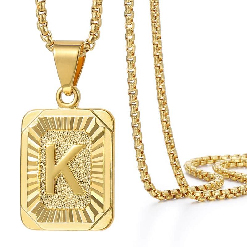 Initials Pendant Letter Name Necklace For Women Men Gold Silver Color Square Alphabet Charm Box Link Chain Couple Pendants Gpm05